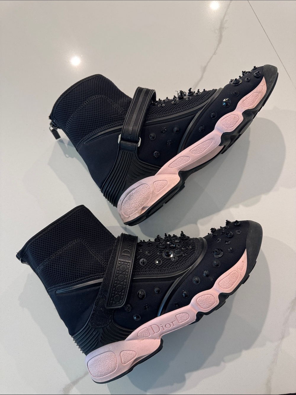 Dior Black Embellished Sock Sneakers with Pink Midsole - Picture 8 of 9
